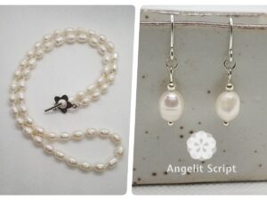 Set colier şi cercei cu perle de cultură alb sidefat
