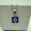 Pandantiv inox pătrat albastru cu miez verde - imagine 3