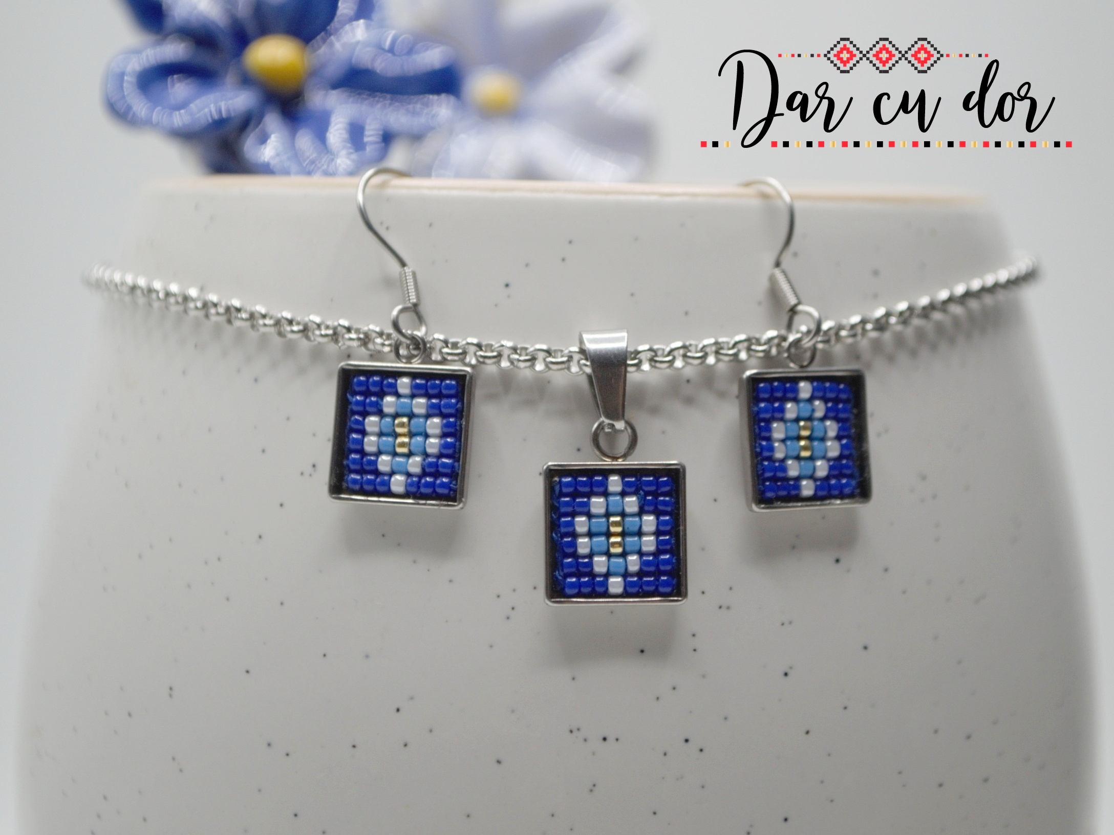 Set / Cercei motiv albastru - imagine 6