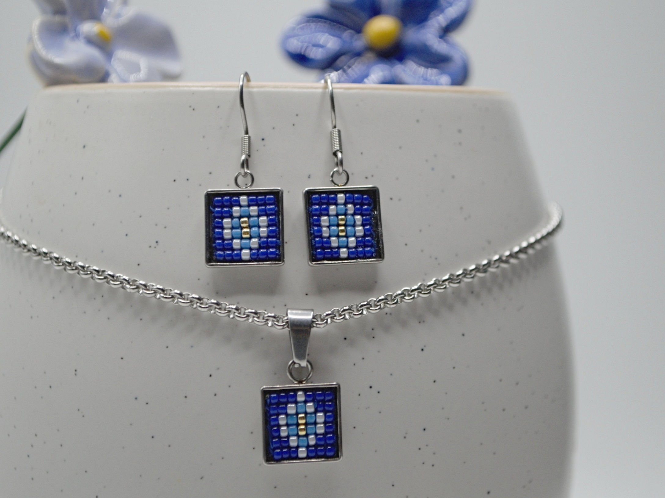 Set / Cercei motiv albastru - imagine 3