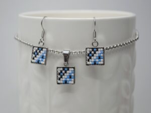 Set / Cercei inox pătraţi cu pin, motiv albastru