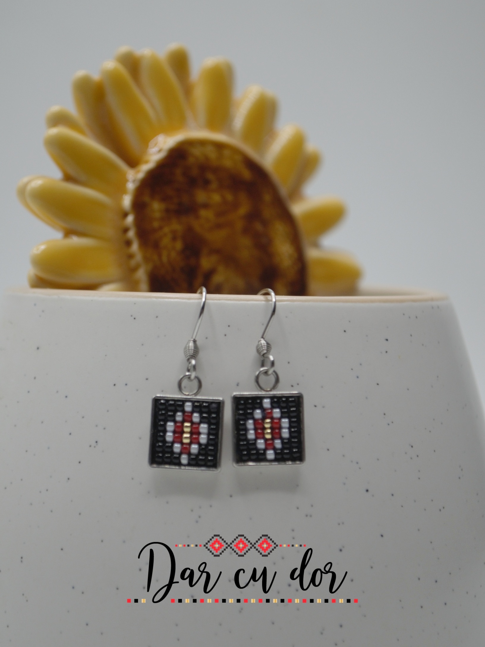 Cercei inox pin motiv romb - imagine 3