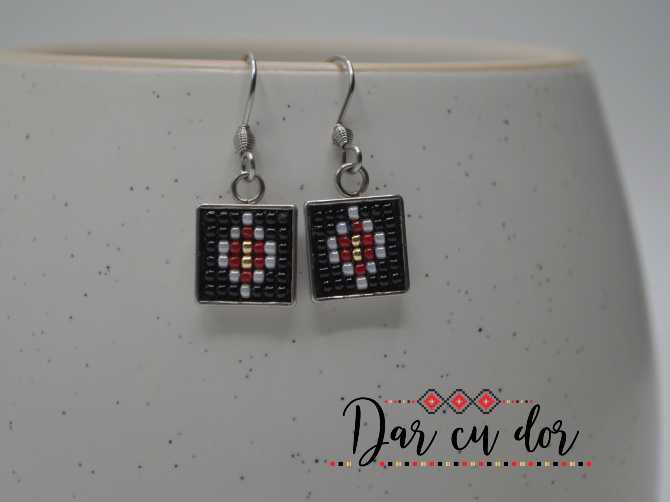 Cercei inox pin motiv romb - imagine 4