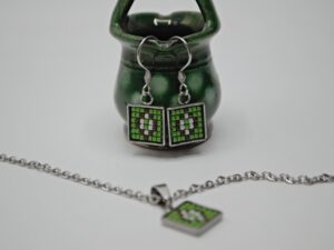 Set / Cercei inox motiv verde